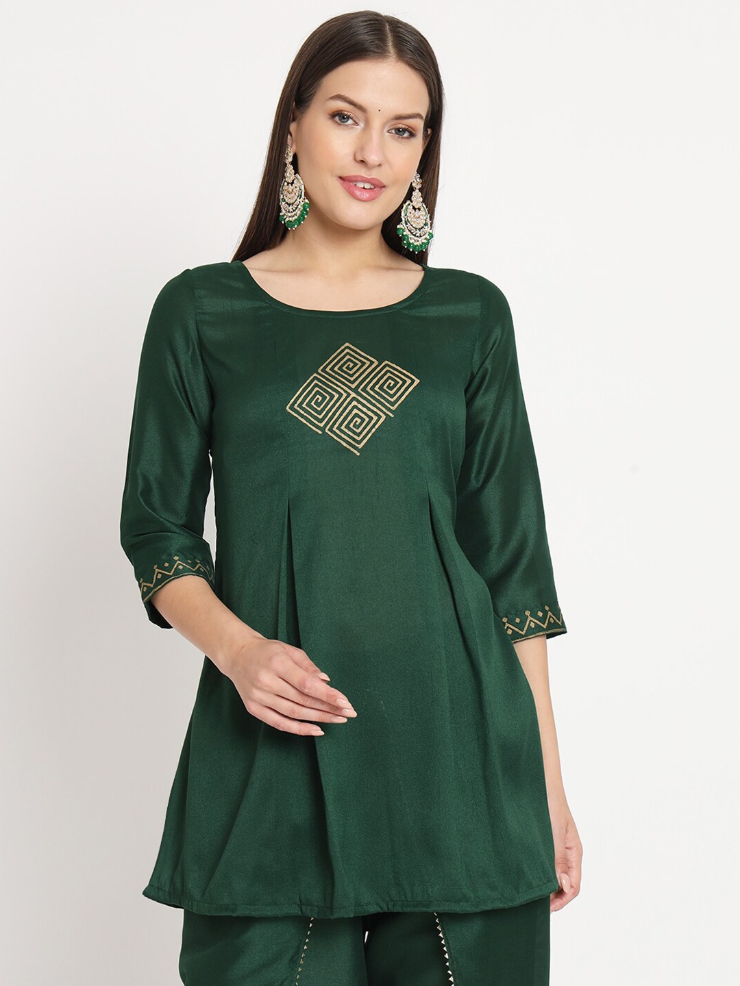 

studio rasa Block Printed A Line Kurti, Green