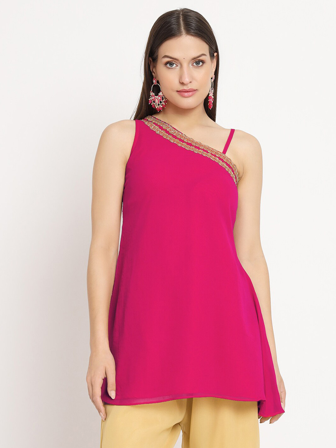

studio rasa One Shoulder A Line Kurti, Pink