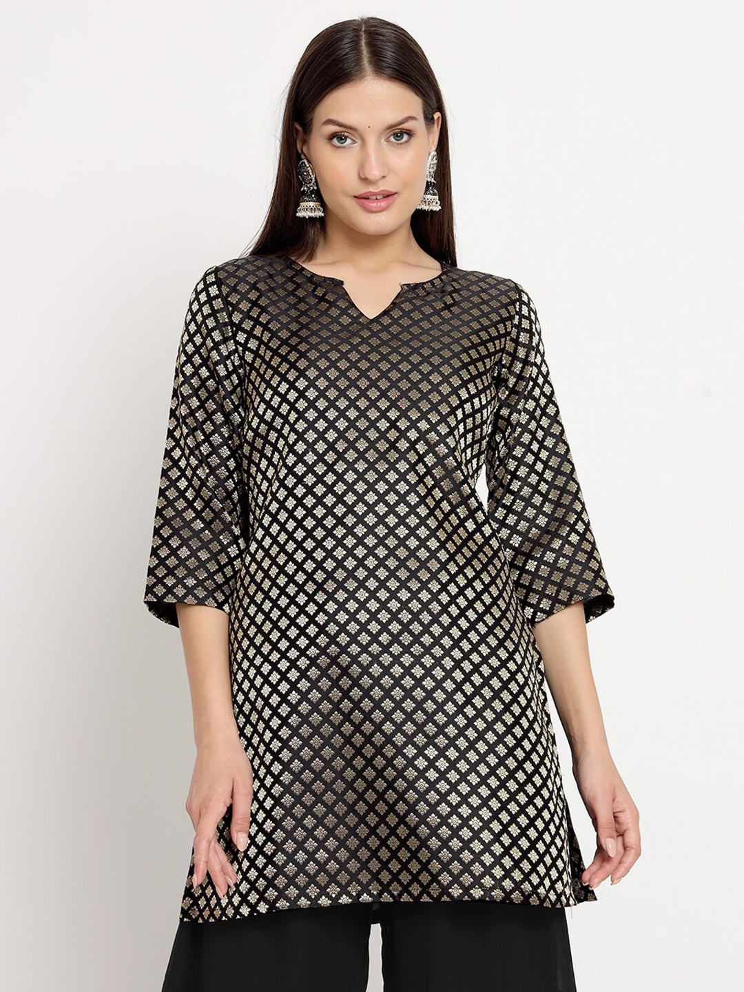 

studio rasa Ethnic Motifs Woven Design Straight Kurti, Black