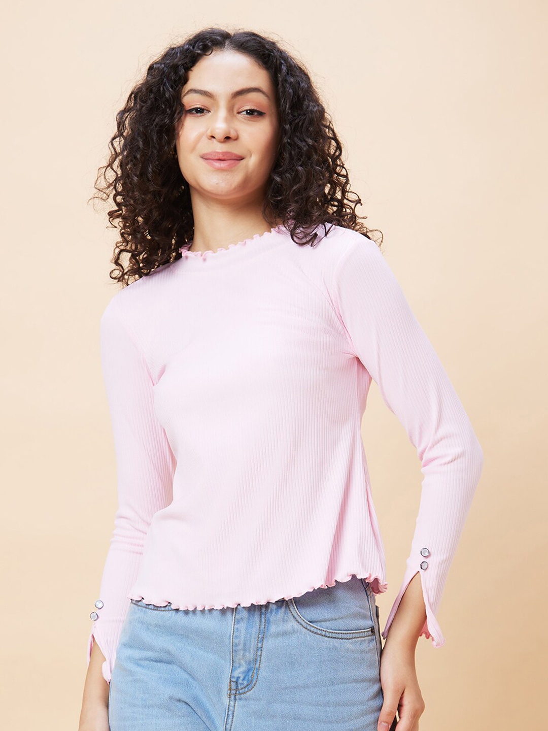 

Globus Self Design High Neck Top, Pink