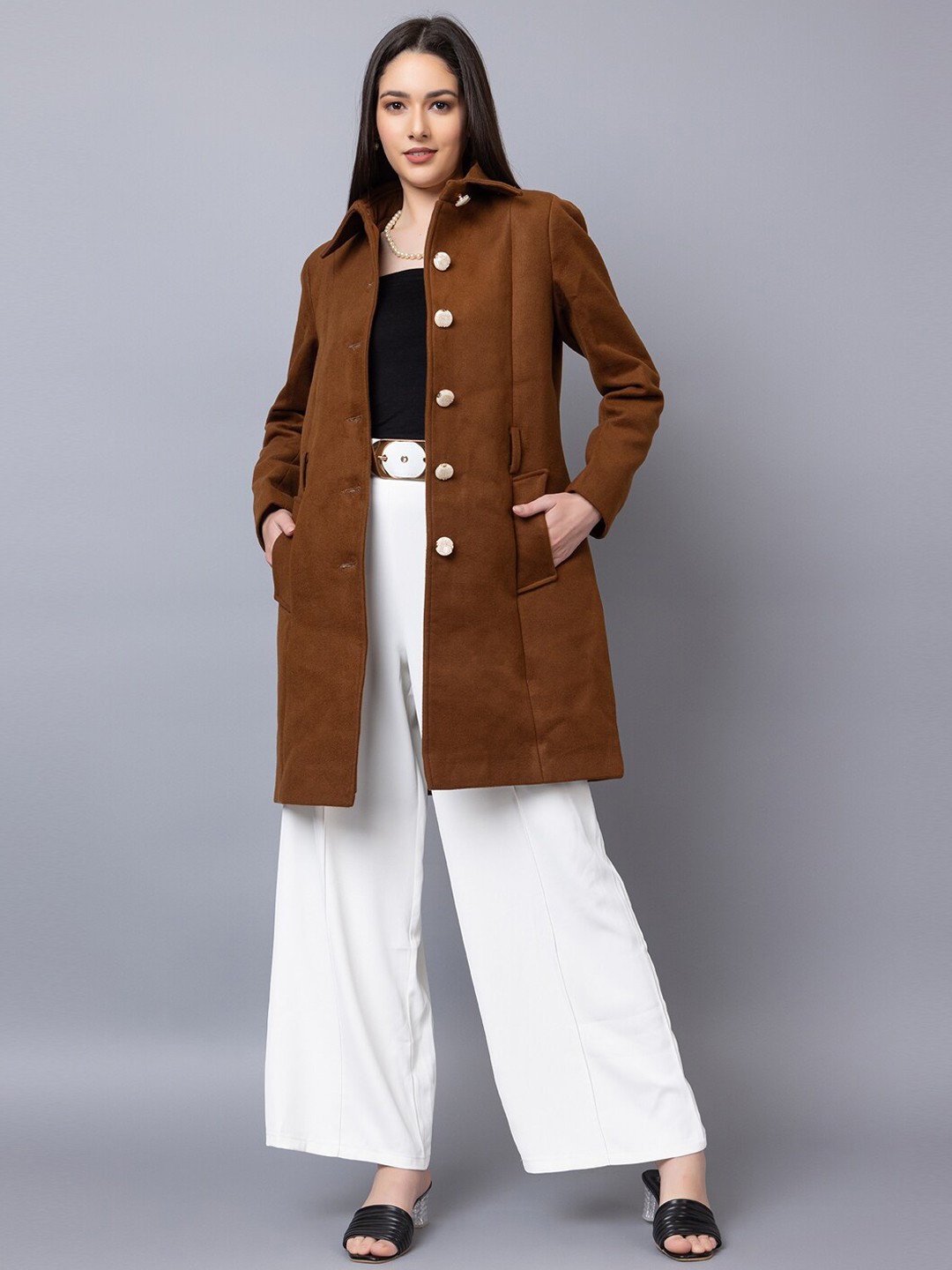

CHKOKKO Single Breasted Wool Stylish Overcoat, Brown