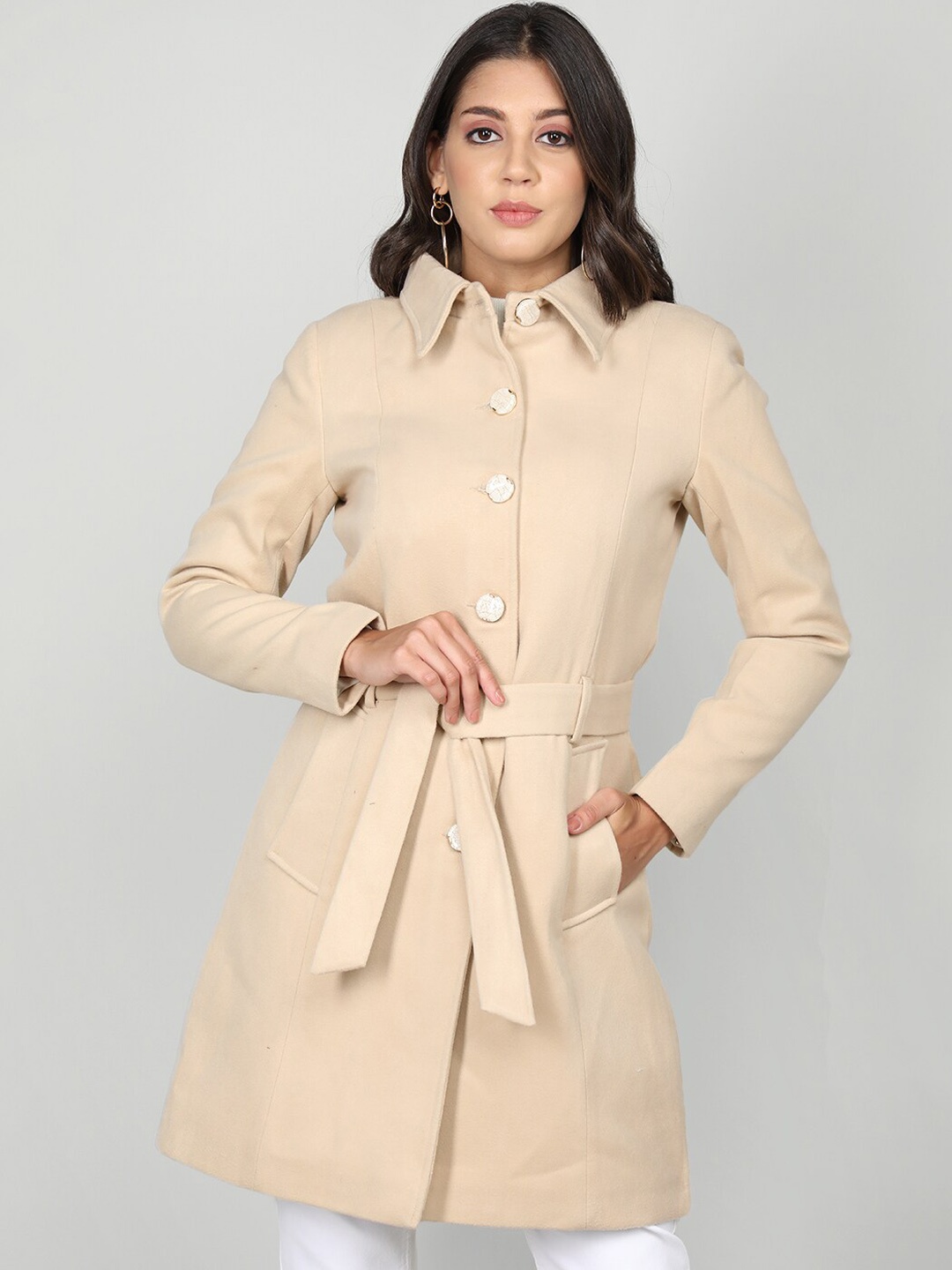 

CHKOKKO Single Breasted Stylish Wrap Coat, Tan