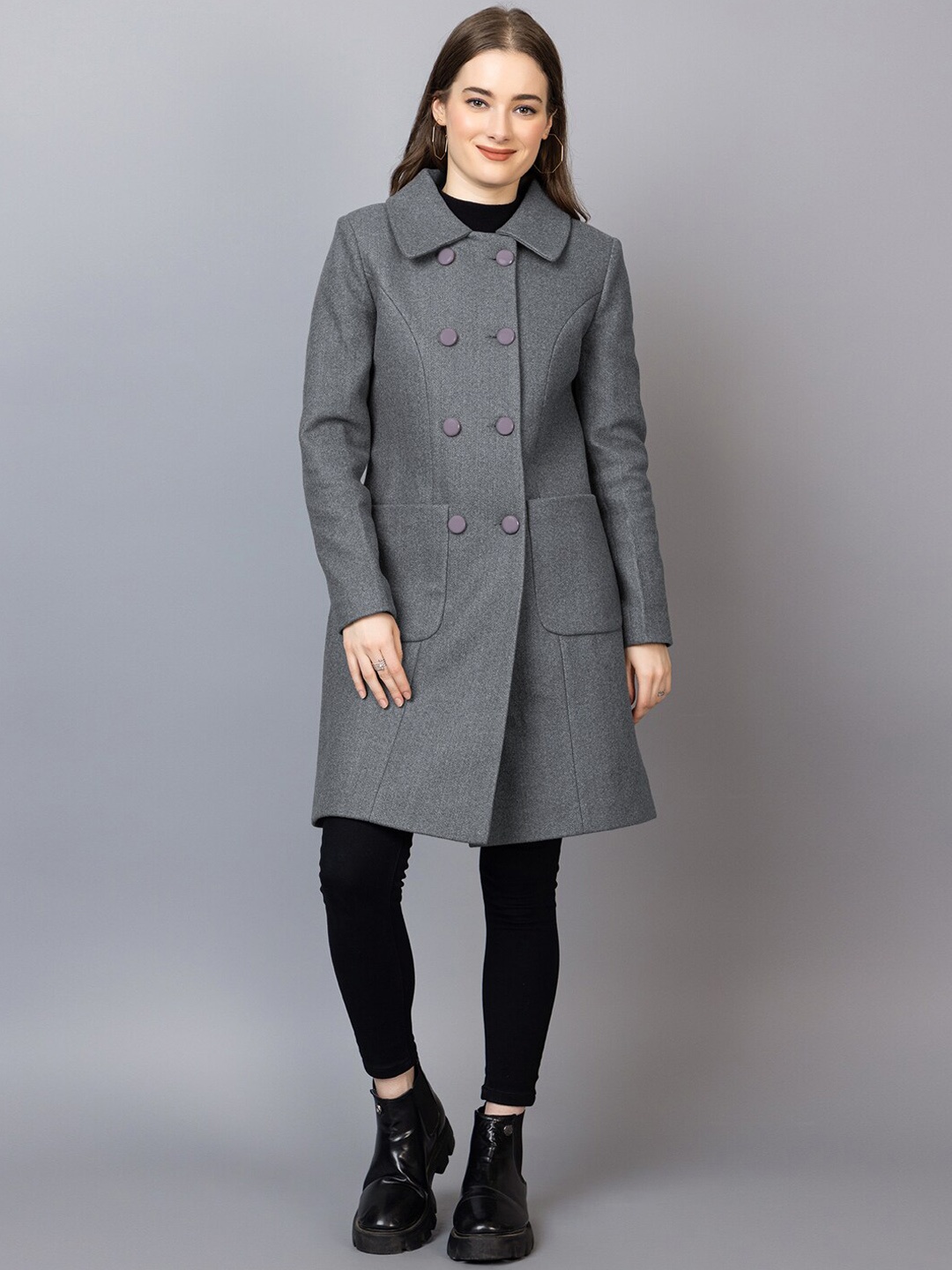

CHKOKKO Double Breasted Wool Winter Overcoat, Grey