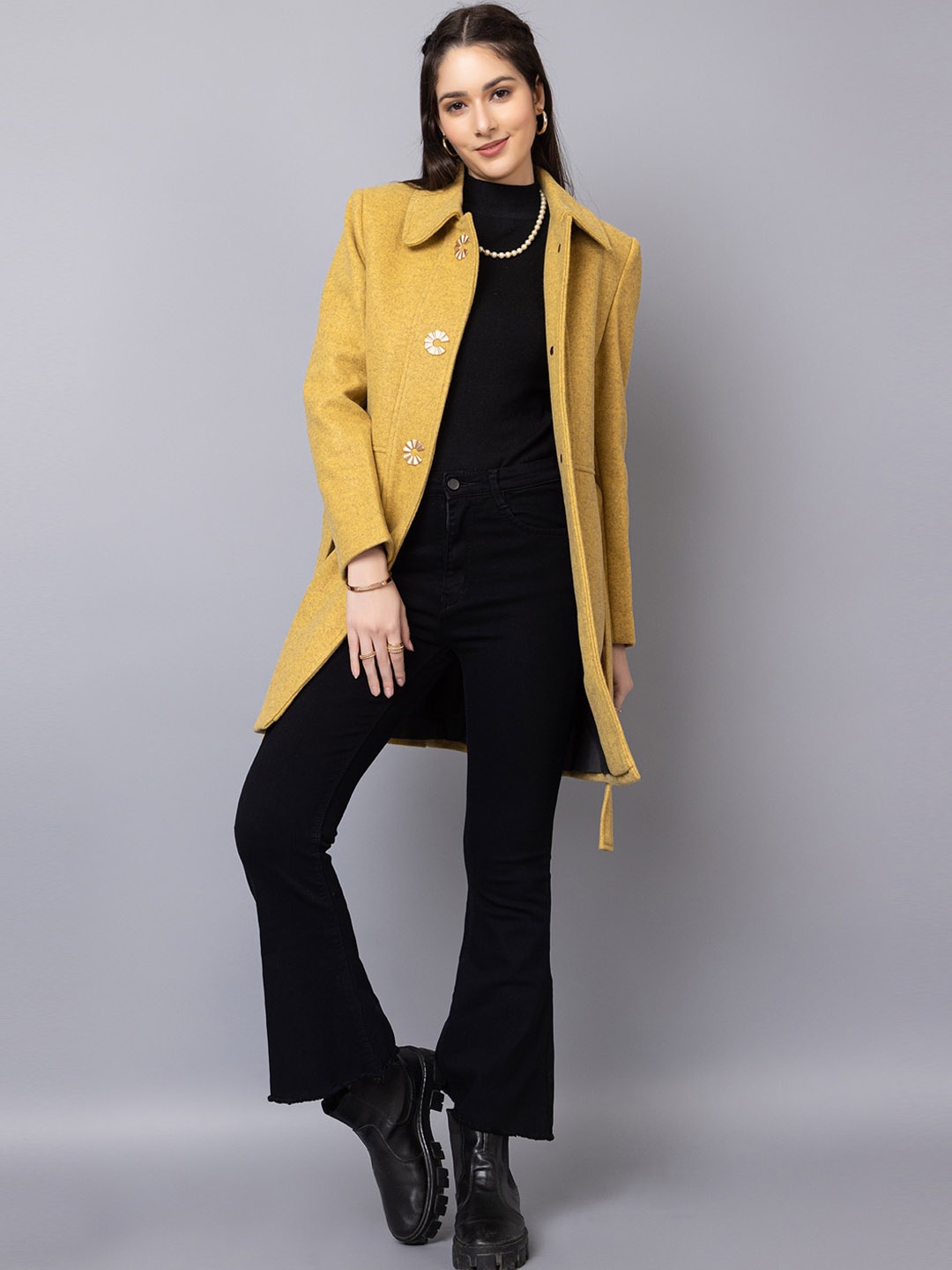 

CHKOKKO Single-Breasted Wool Longline Trench Coat, Yellow