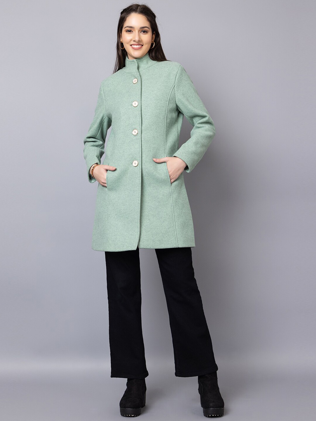 

CHKOKKO Single Breasted Wool Stylish Overcoat, Green