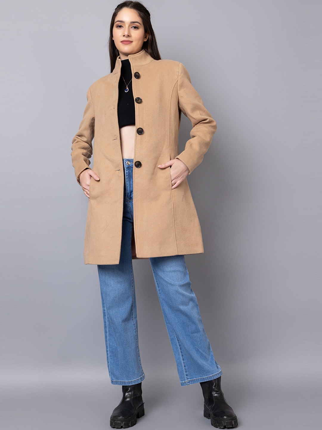 

CHKOKKO Single Breasted Wool Overcoat, Camel brown