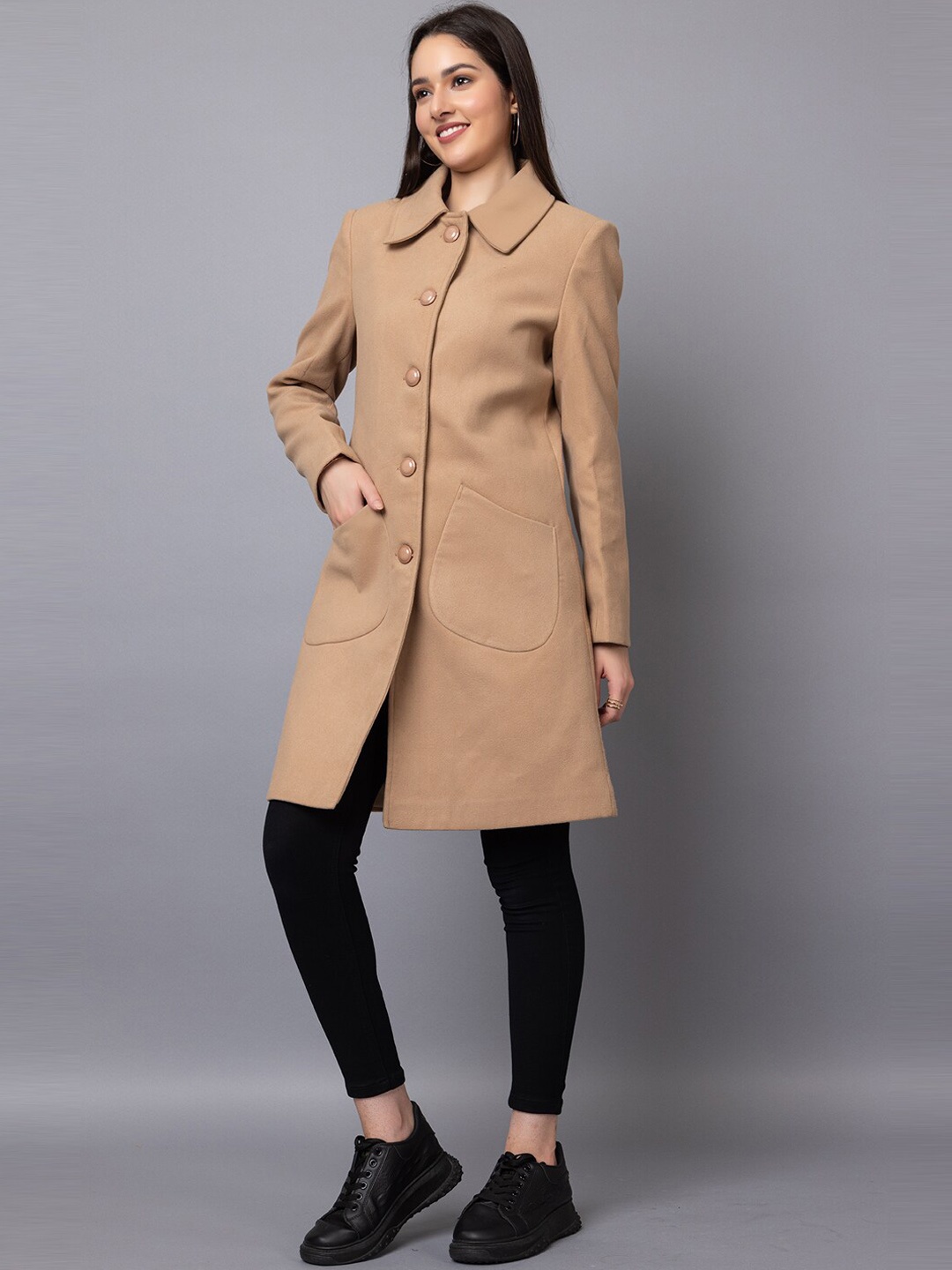 

CHKOKKO Spread Collar Single Breasted Wool Stylish Overcoat, Camel brown