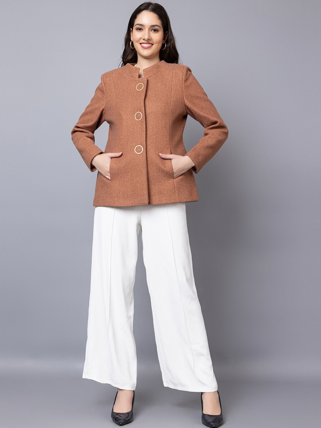 

CHKOKKO Single Breasted Woollen Stylish Overcoat, Brown