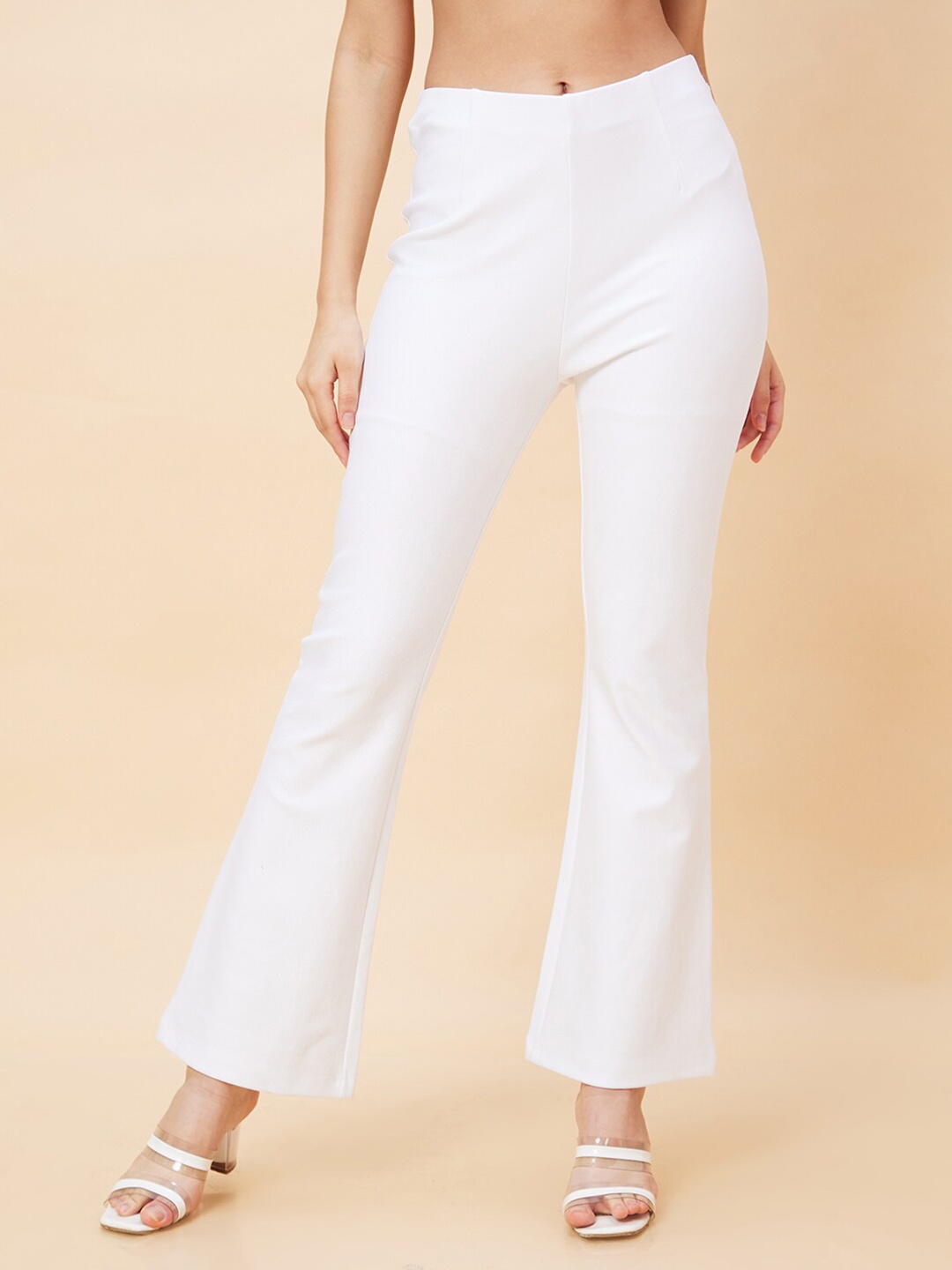 

Globus Women Stretchable High-Rise Bootcut Treggings, White