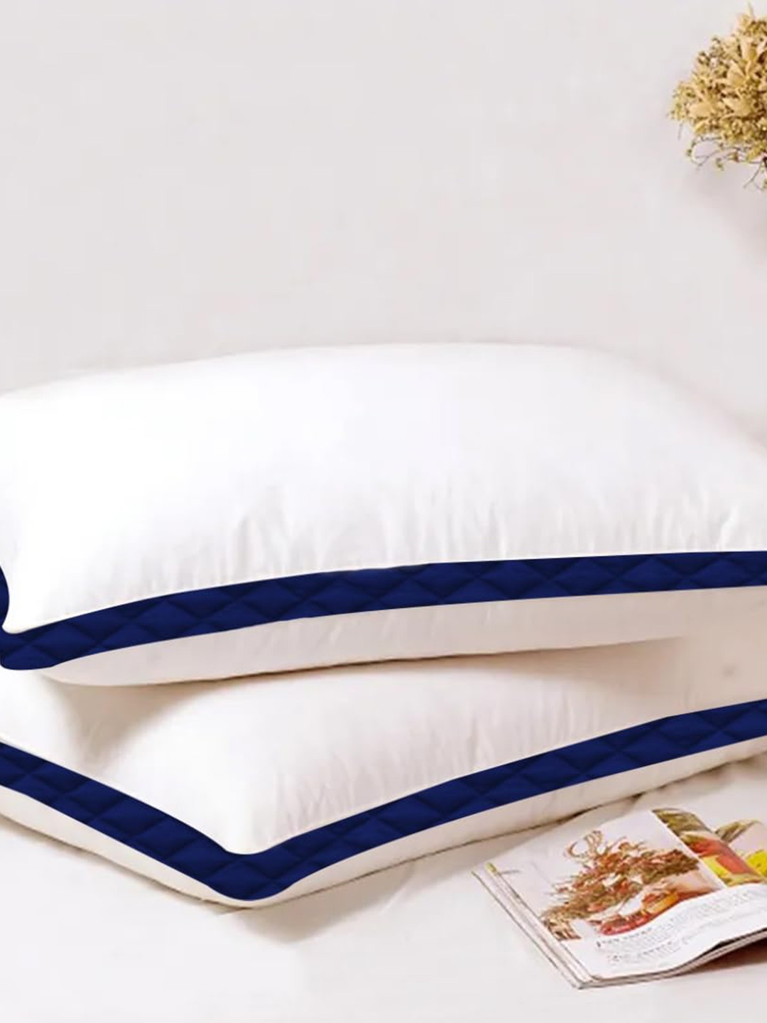 

Adbeni White & Navy Blue 2 Pieces Breathable Sleeping Pillows