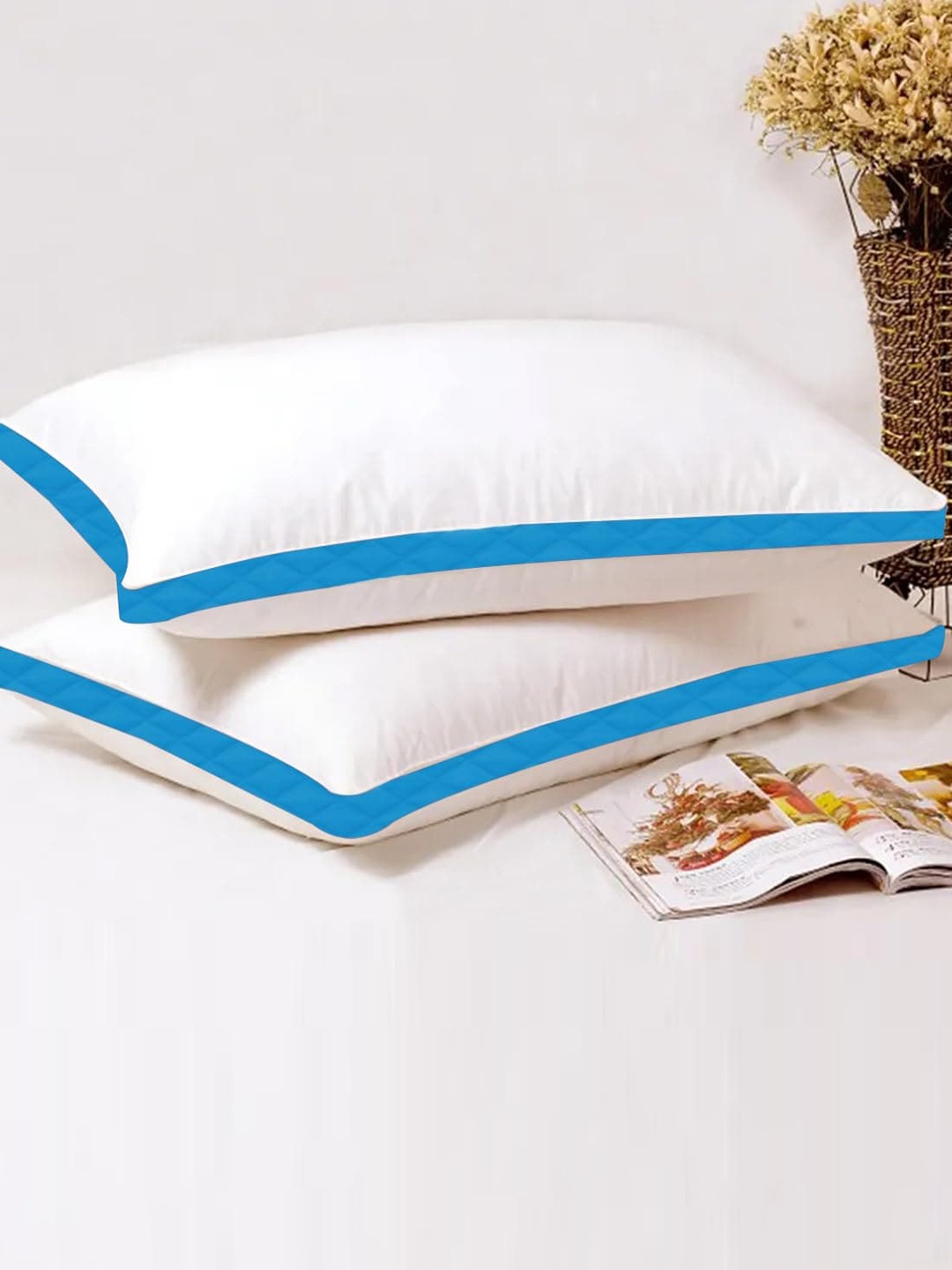 

Adbeni White & Sky Blue 2 Pieces Breathable Sleep Pillows