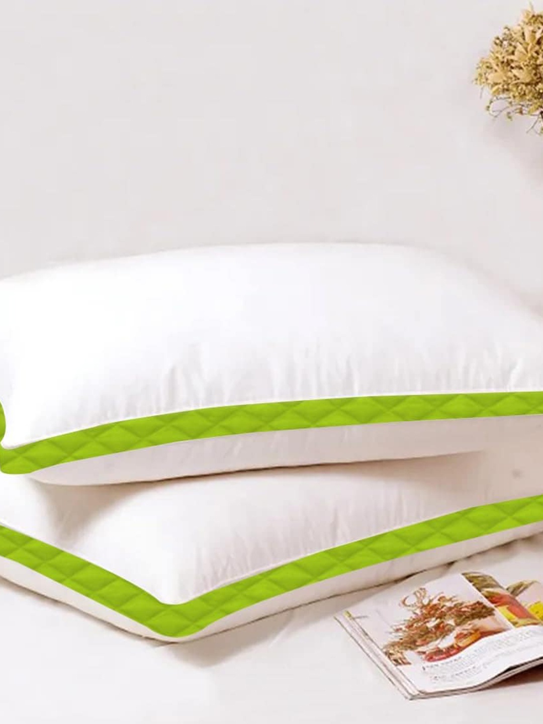 

Adbeni White & Green 2 Pieces Breathable Sleeping Pillows