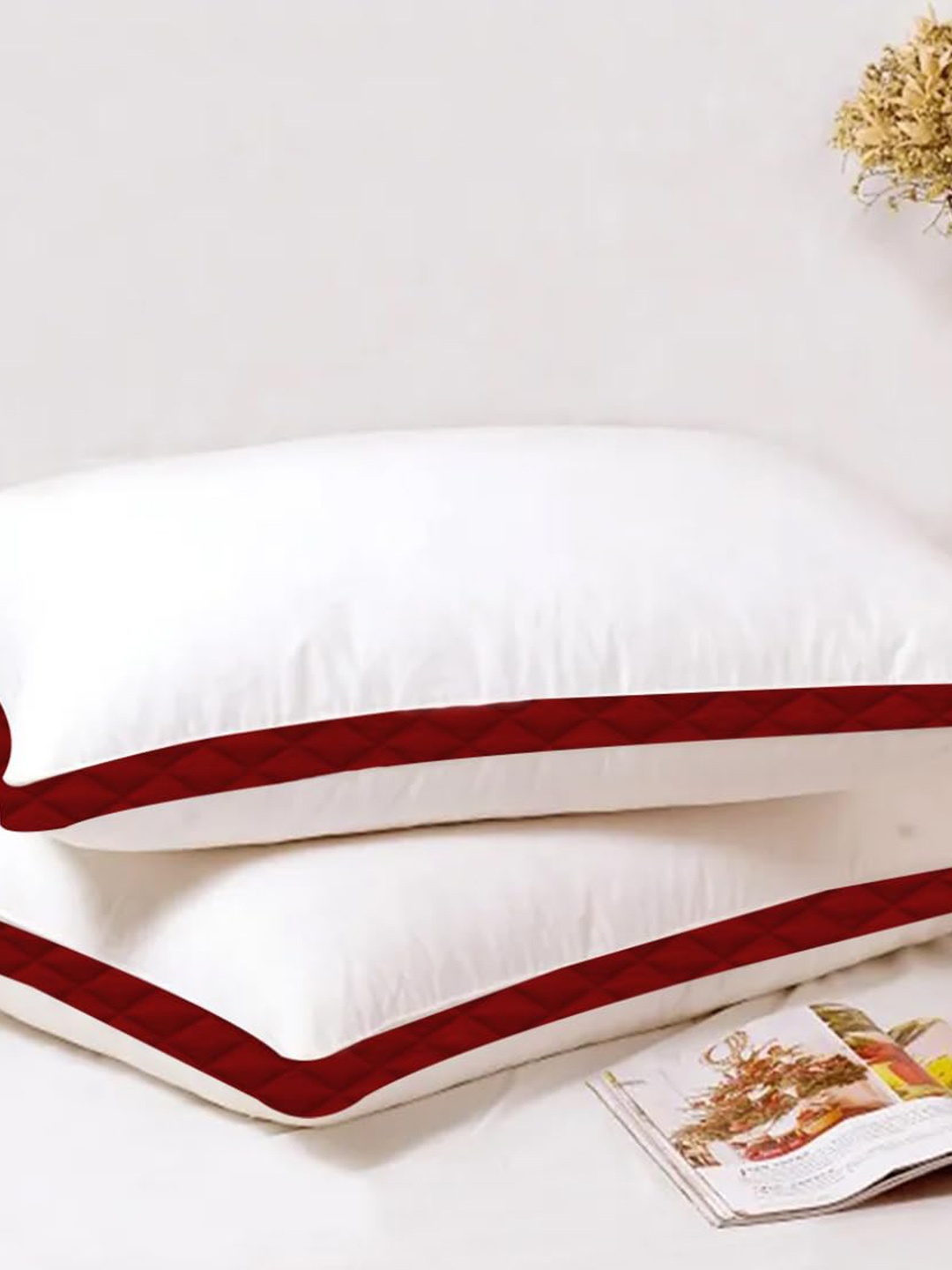 

Adbeni White & Maroon 2 Pieces Breathable Sleep Pillows