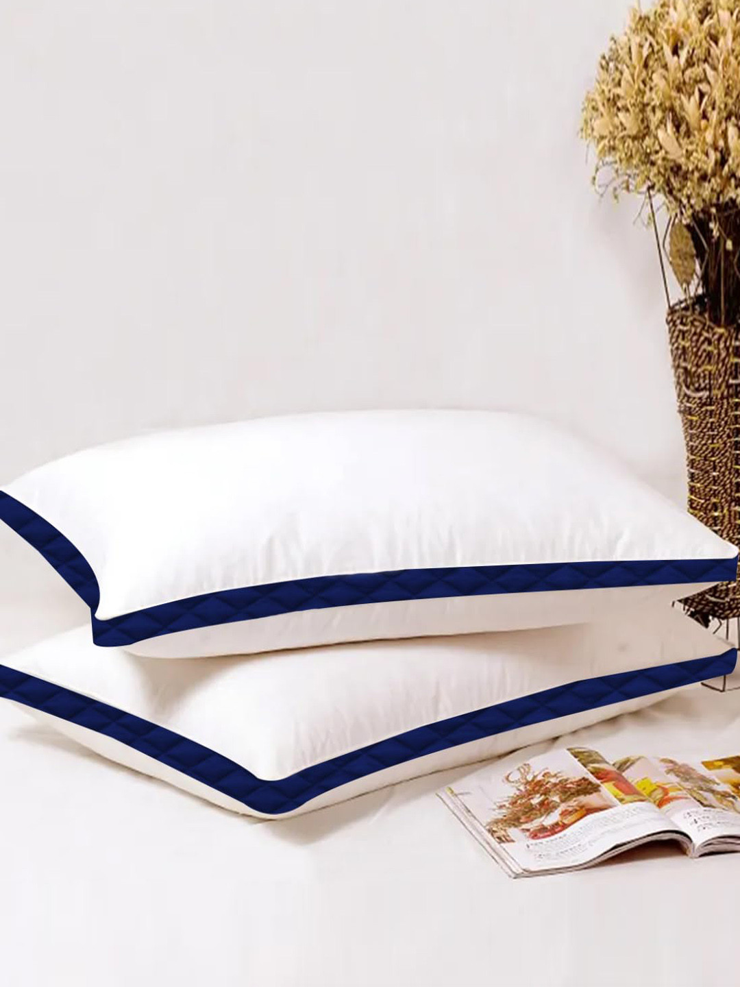 

Adbeni White & Navy Blue 2 Pieces Breathable Sleeping Pillows