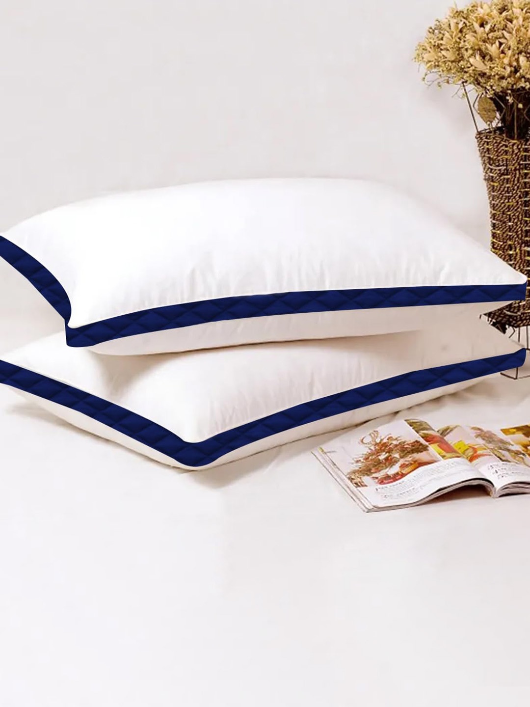 

Adbeni White & Navy Blue 2 Pieces Breathable Sleeping Pillows
