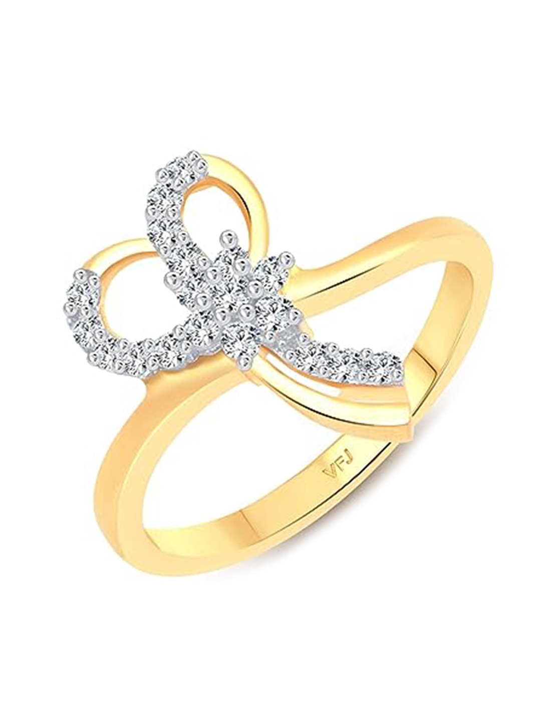 

Vighnaharta Gold-Plated Cubic Zirconia-Studded Adjustable Finger Ring