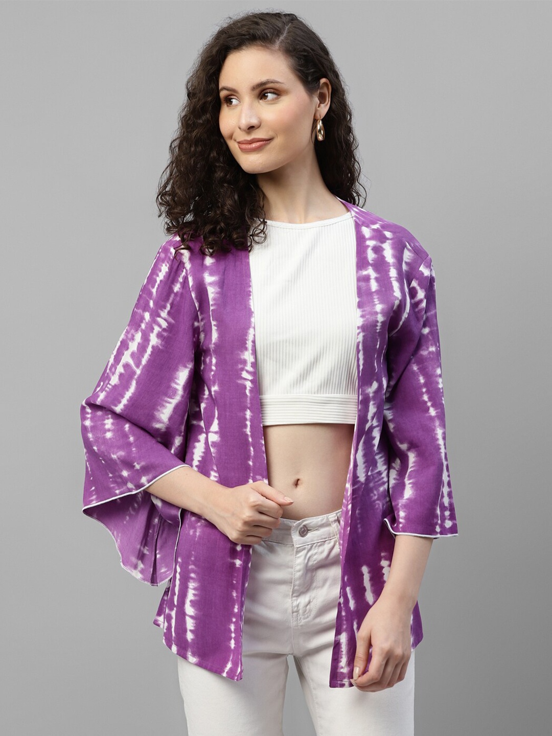 

DEEBACO Printed Longline Shrug, Lavender