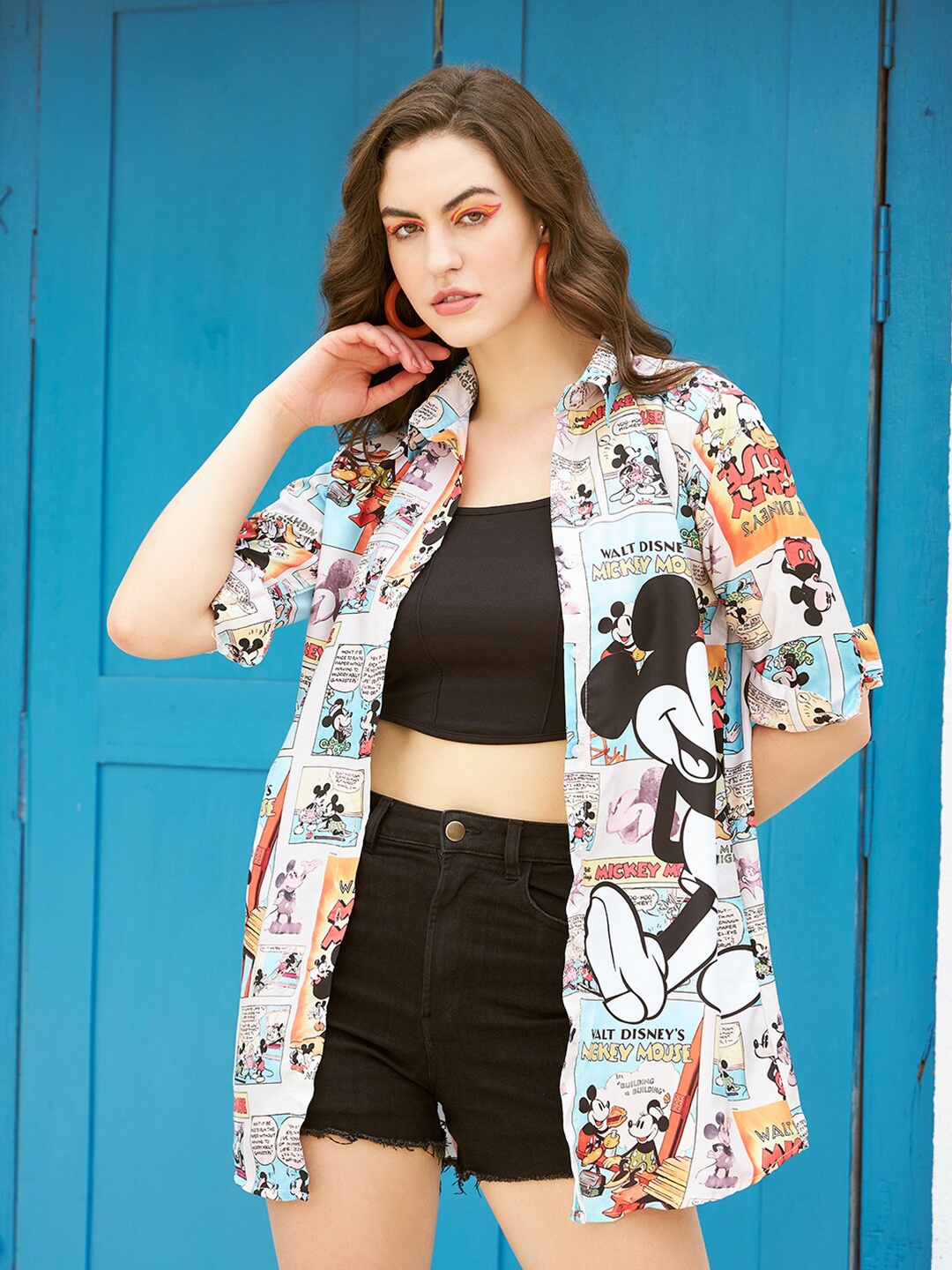 

Funday Fashion Mickey Mouse Printed Longline Casual Shirt, White
