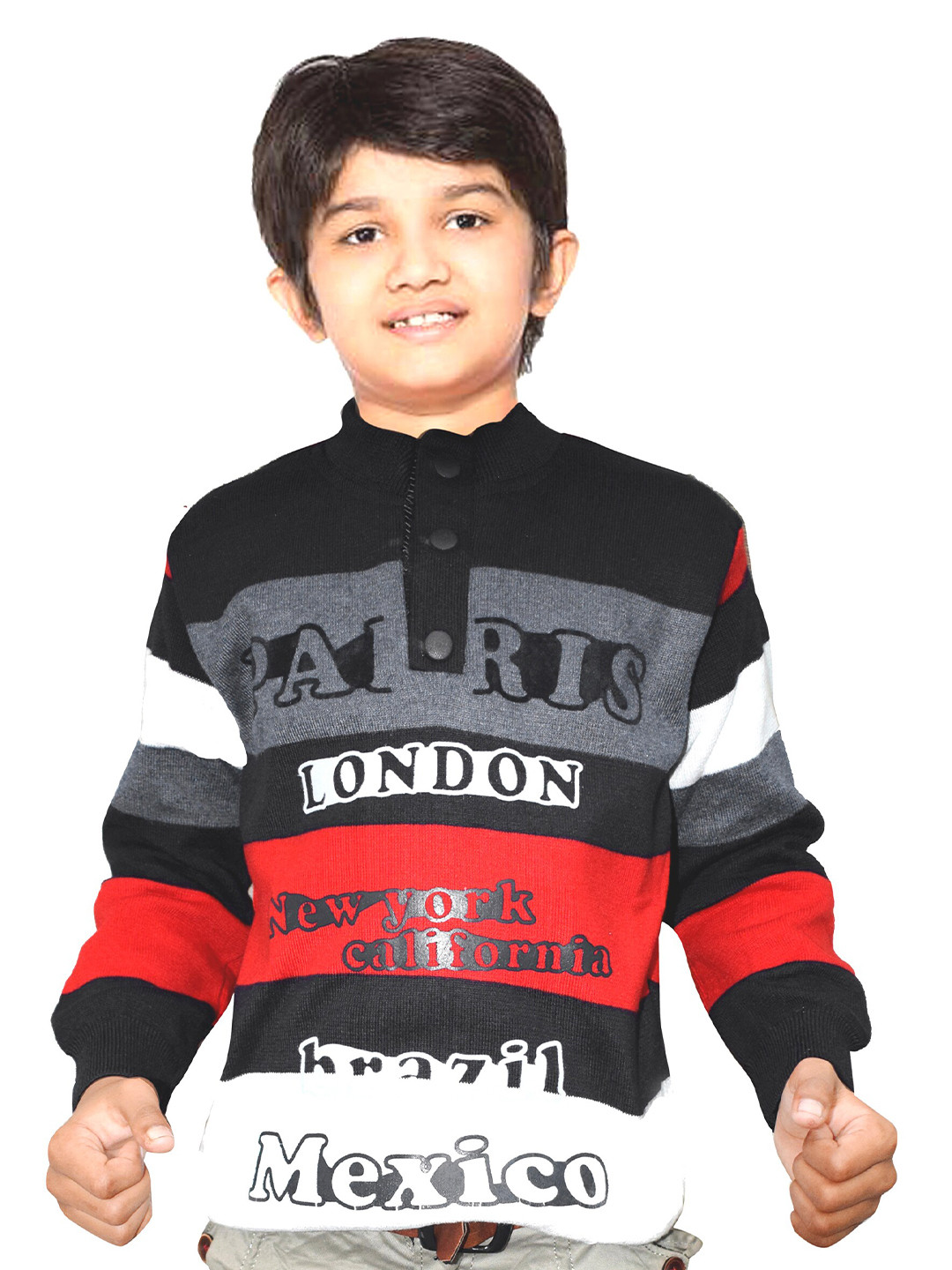 

BAESD Boys Typography Printed Woollen Pullover, Black