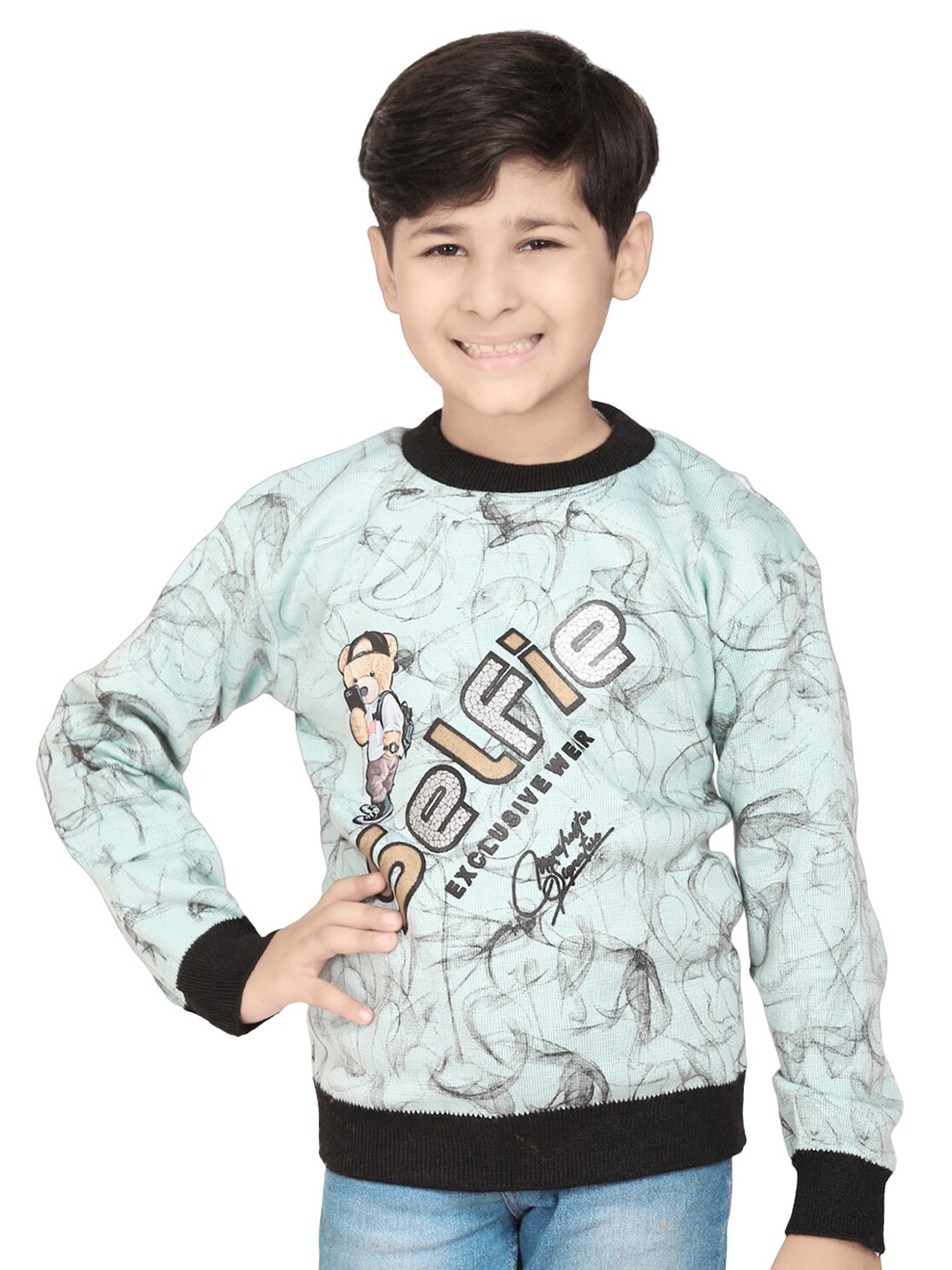 

BAESD Boys Abstract Printed Woollen Pullover, Green