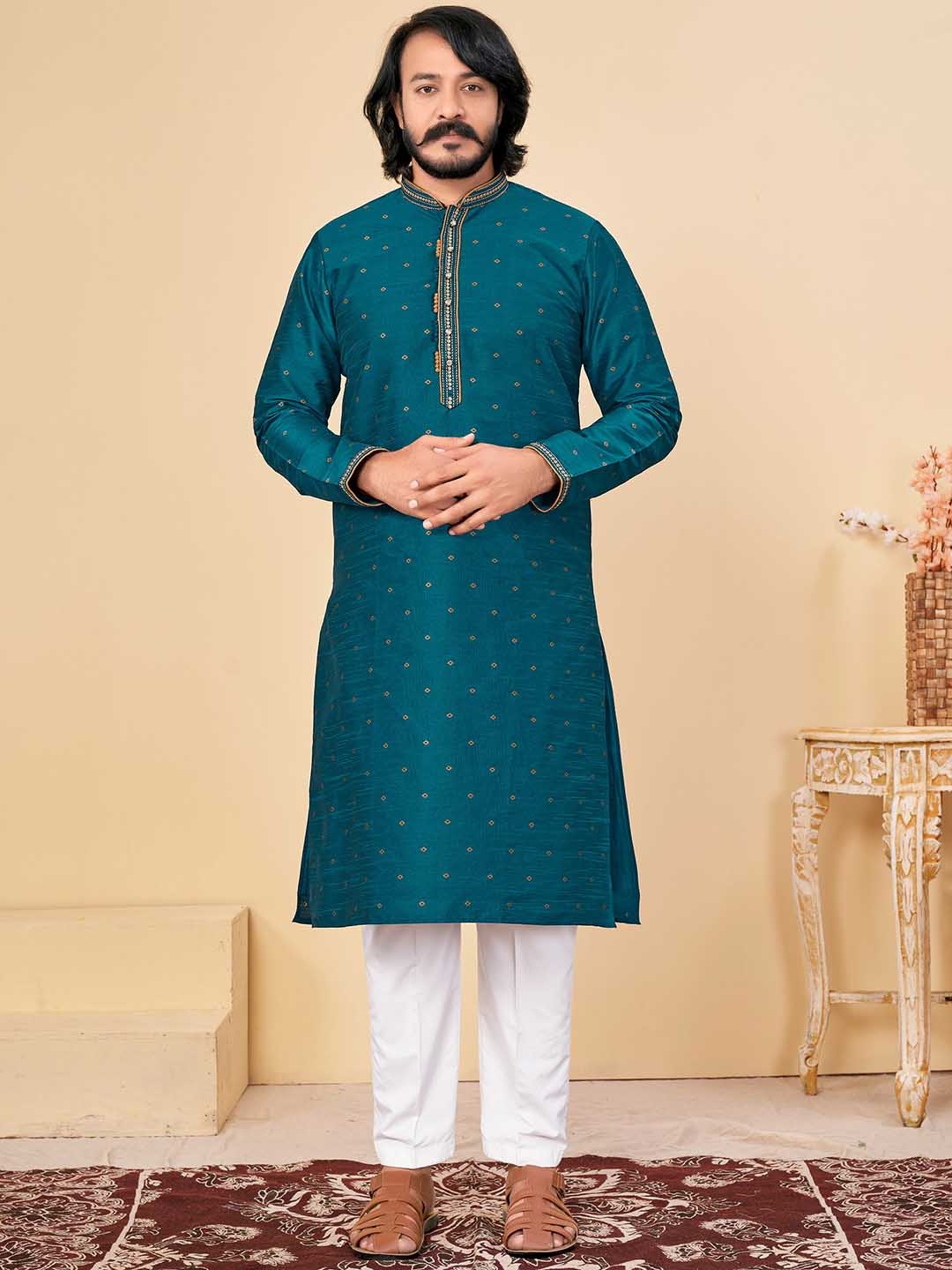 

COCOI LIFESTYLE Ethnic Motifs Printed Regular Kurta with Trousers, Teal
