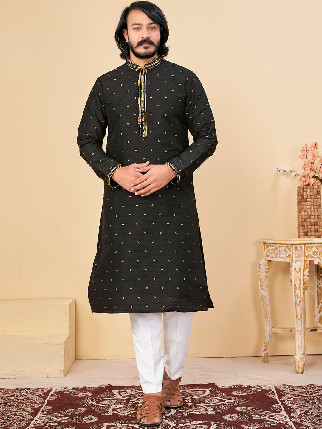 

COCOI LIFESTYLE Ethnic Motifs Printed Regular Kurta with Trousers, Black