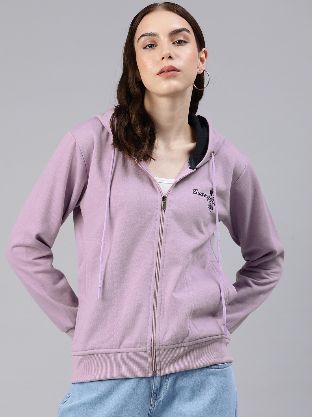 

ADBUCKS Embroidered Hooded Longline Sweatshirt, Lavender