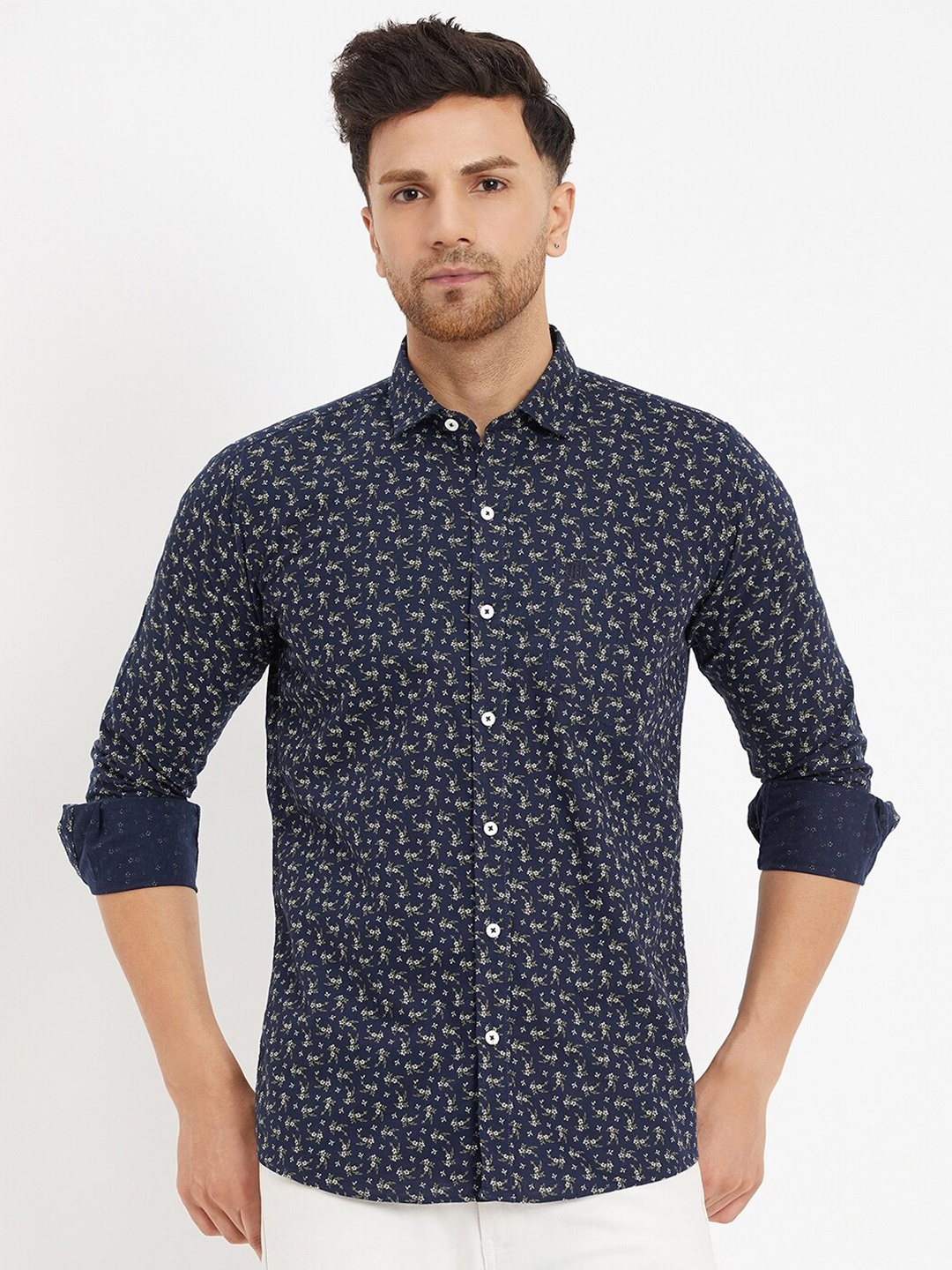 

Duke Slim Fit Floral Opaque Printed Cotton Casual Shirt, Blue