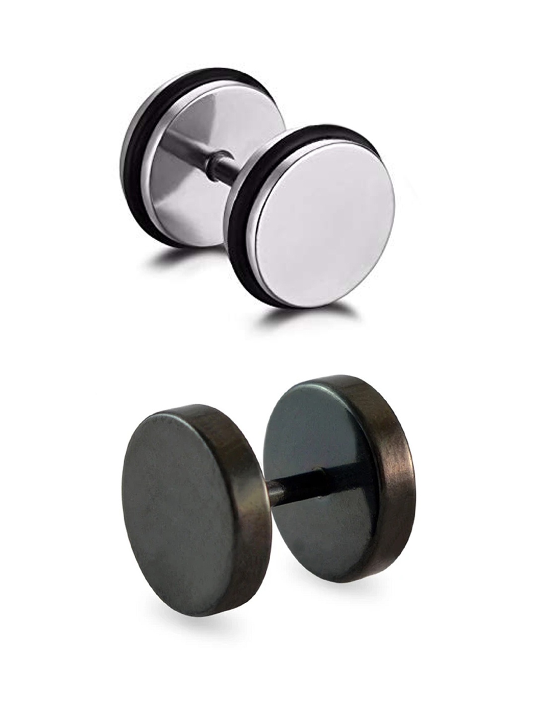 

OOMPH Pack of 2 Stainless Steel Contemporary Stud Earrings, Silver
