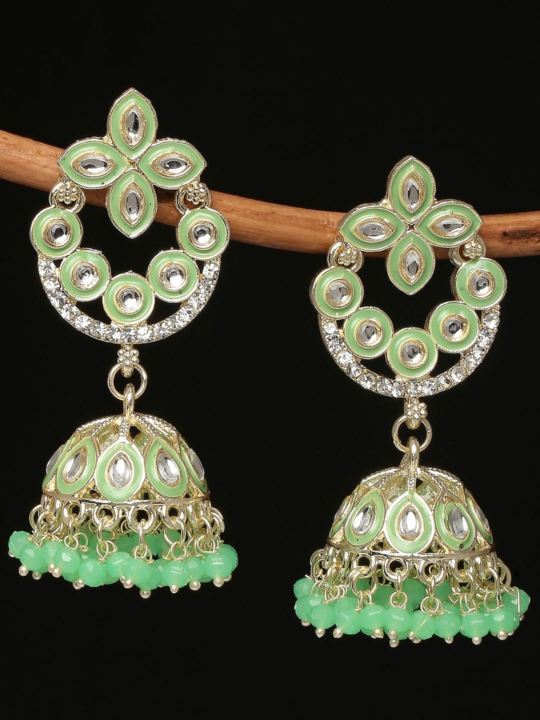 

OOMPH Floral Kundan Jhumkas, Green