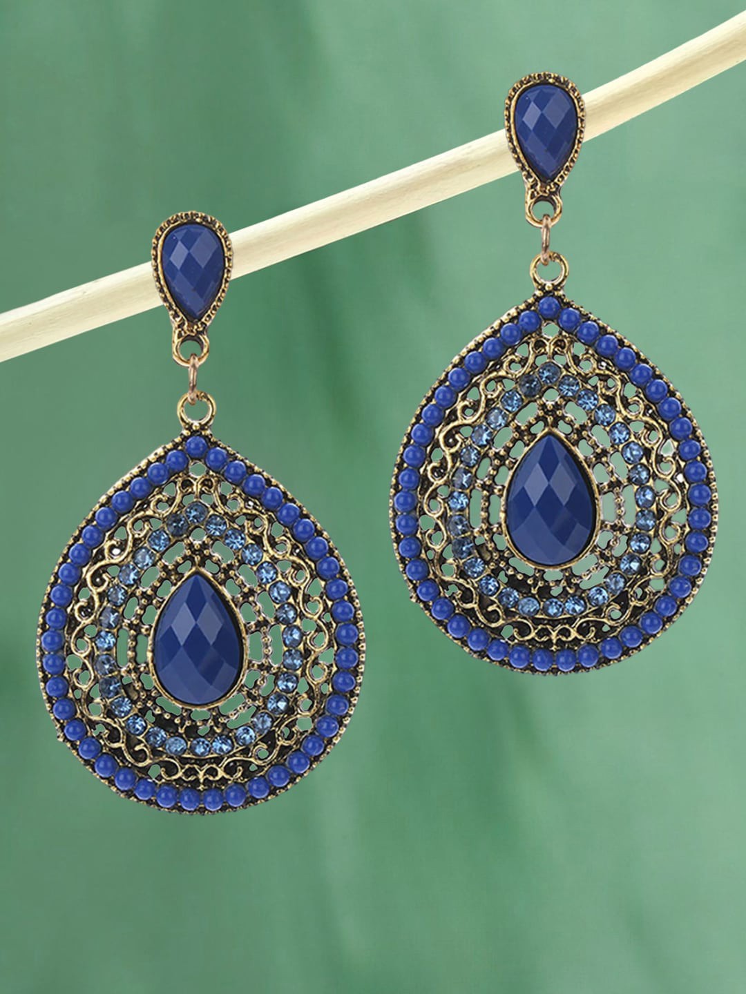 

OOMPH Crystals Tear Drop Shaped Drop Earrings, Blue