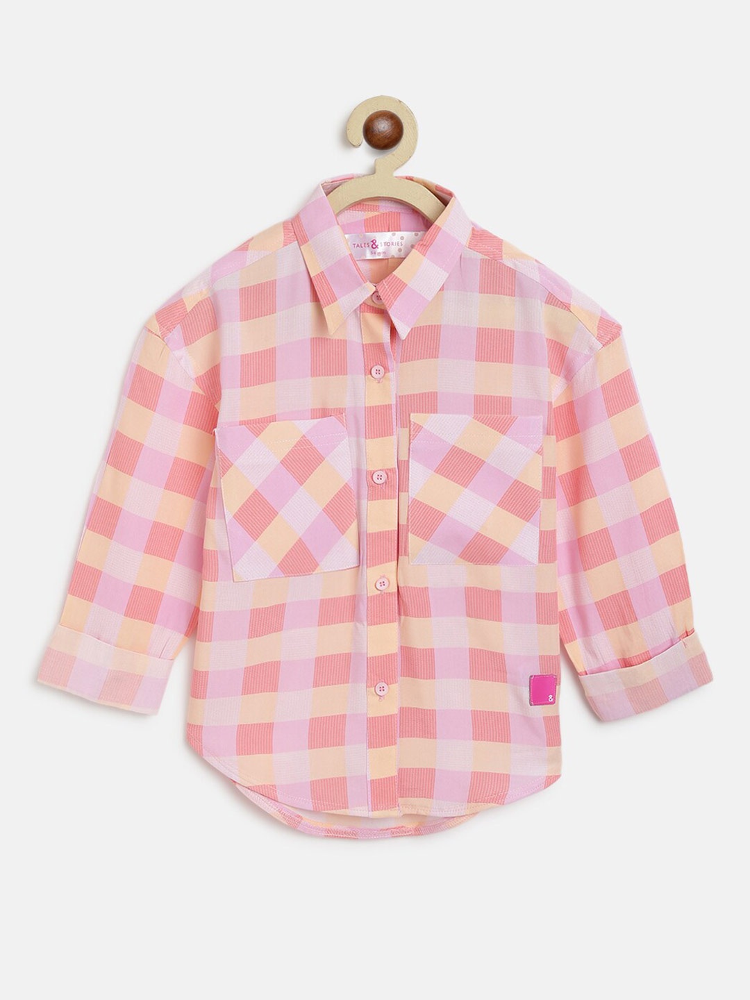 

TALES & STORIES Girls Checked Casual Shirt, Pink