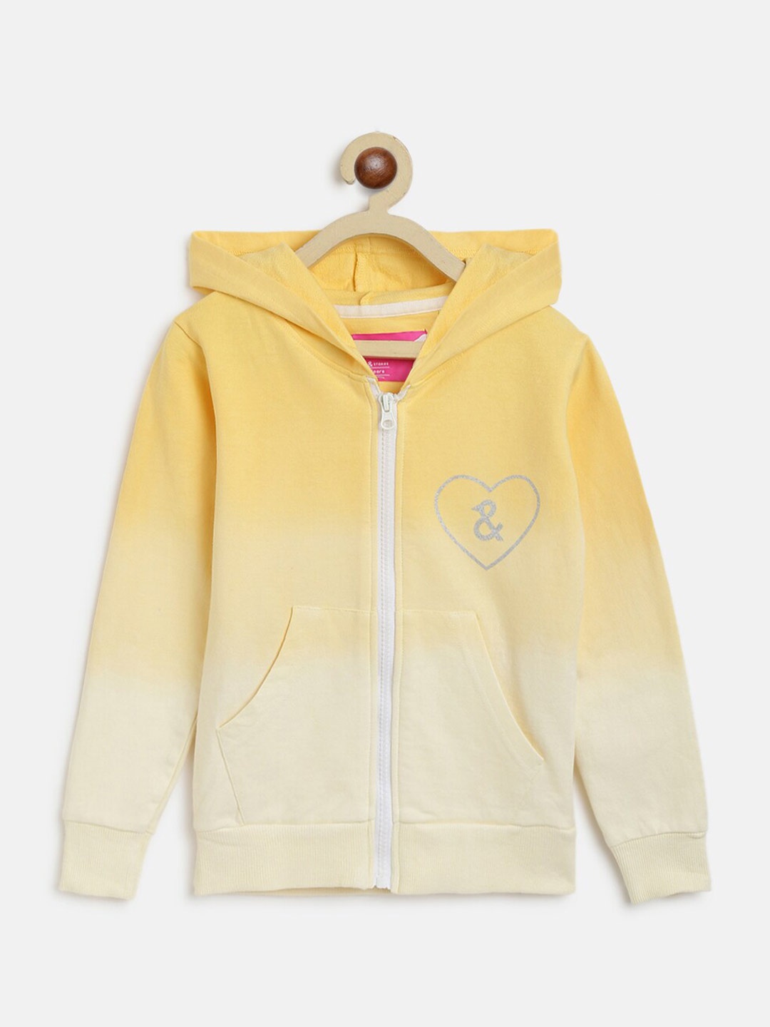 

TALES & STORIES Girls Hooded Long Sleeves Front Open Sweatshirt, Yellow