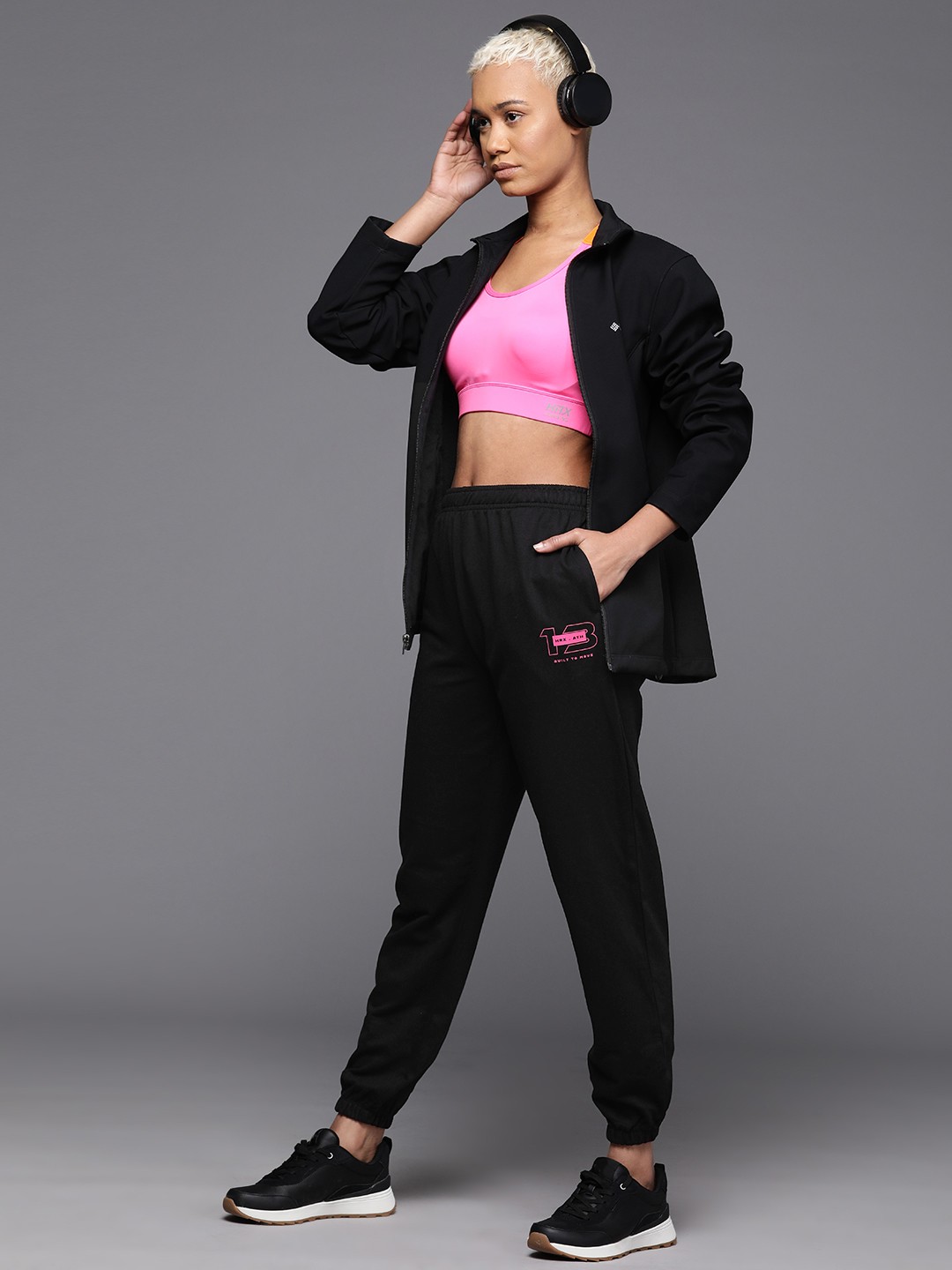 

HRX by Hrithik Roshan Women Printed-Detail Lifestyle Joggers, Black