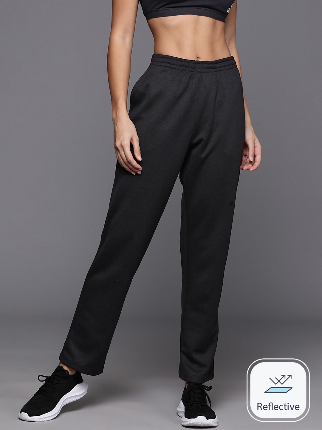 

HRX by Hrithik Roshan Women Reflective Elements Detailed Rapid-Dry Running Track Pants, Black