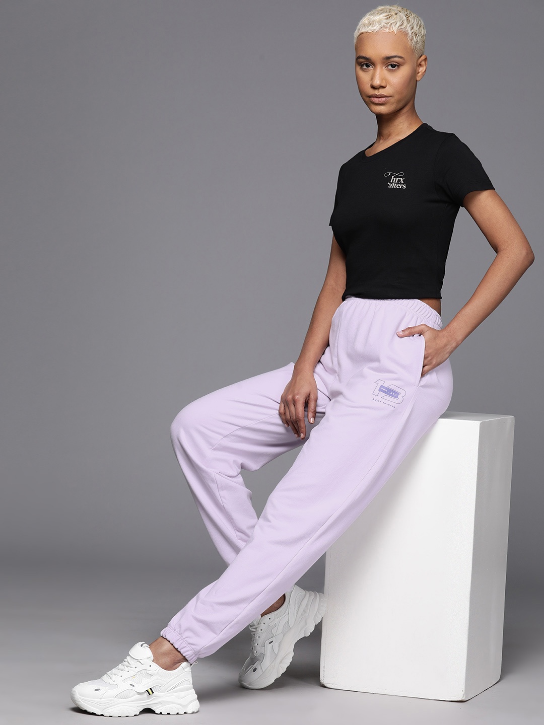 

HRX by Hrithik Roshan Women Printed-Detail Lifestyle Joggers, Lavender