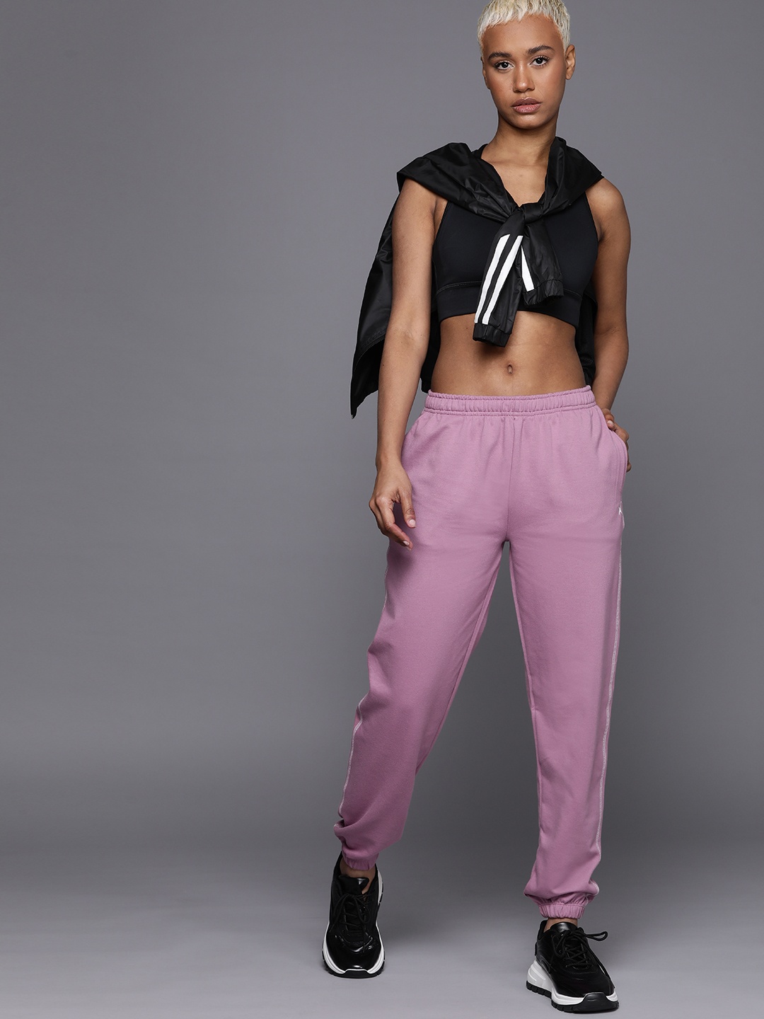 

HRX by Hrithik Roshan Women Striped Detail Lifestyle Joggers, Mauve