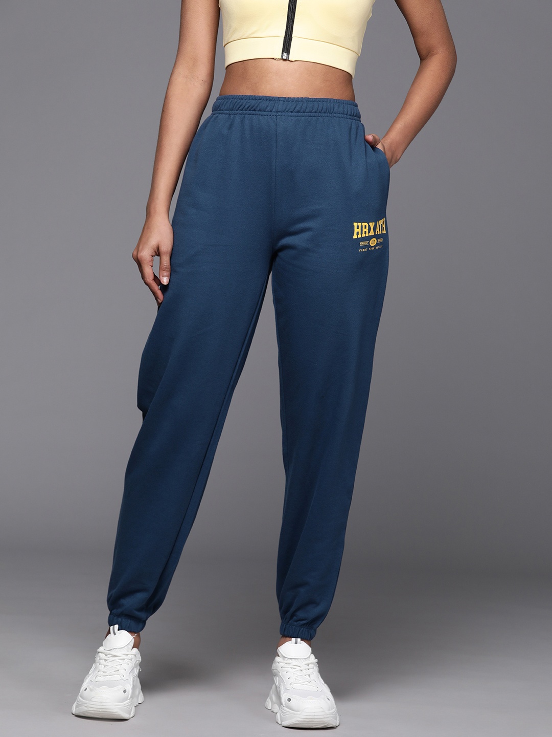

HRX by Hrithik Roshan Women Printed-Detail Lifestyle Joggers, Navy blue
