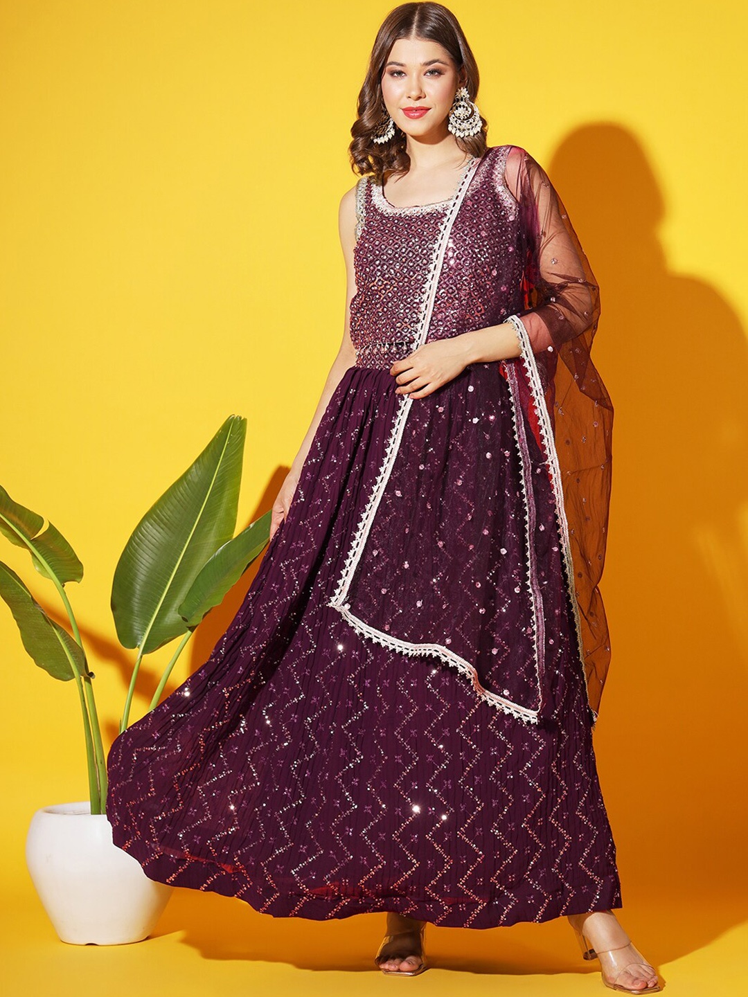 

Chhabra 555 Embellished Lehenga Choli & Dupatta, Burgundy