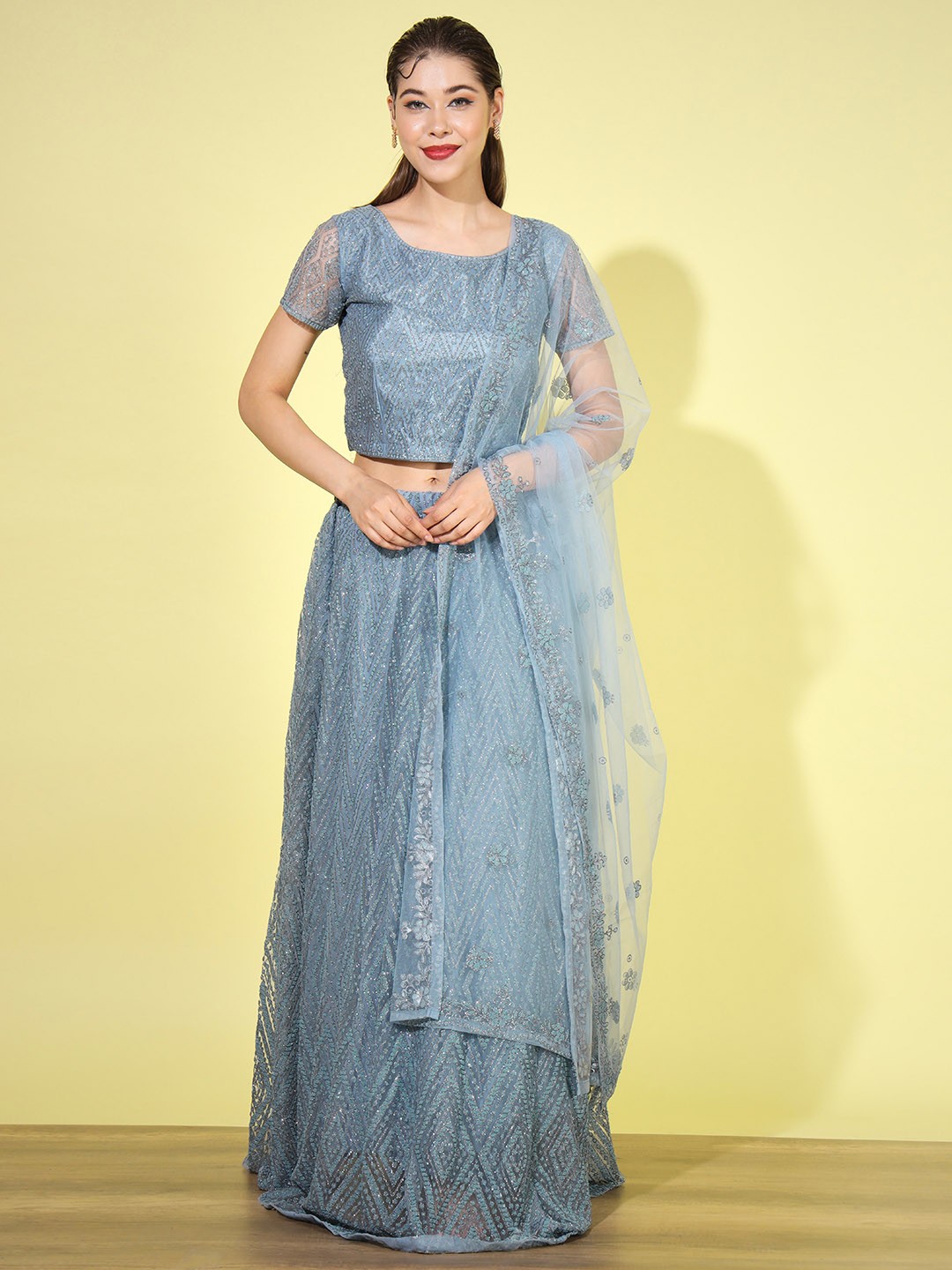 

Chhabra 555 Embellished Semi-Stitched Lehenga & Unstitched Blouse With Dupatta, Blue