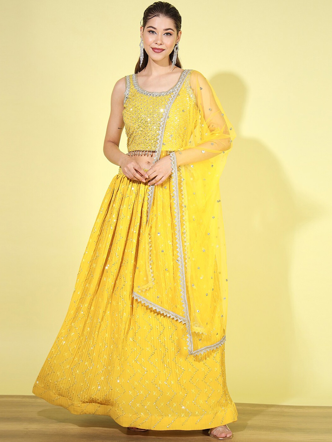 

Chhabra 555 Embellished Semi-Stitched Lehenga & Unstitched Blouse With Dupatta, Yellow