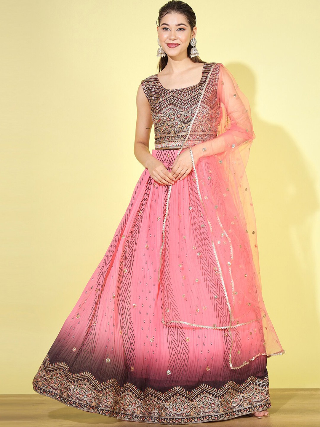 

Chhabra 555 Embroidered Lehenga With Blouse & Dupatta, Pink
