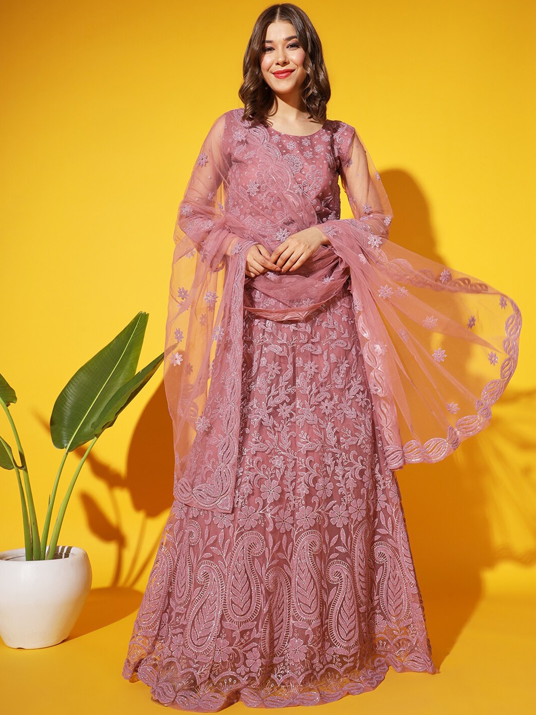 

Chhabra 555 Embellished Lehenga With Blouse & Dupatta, Pink
