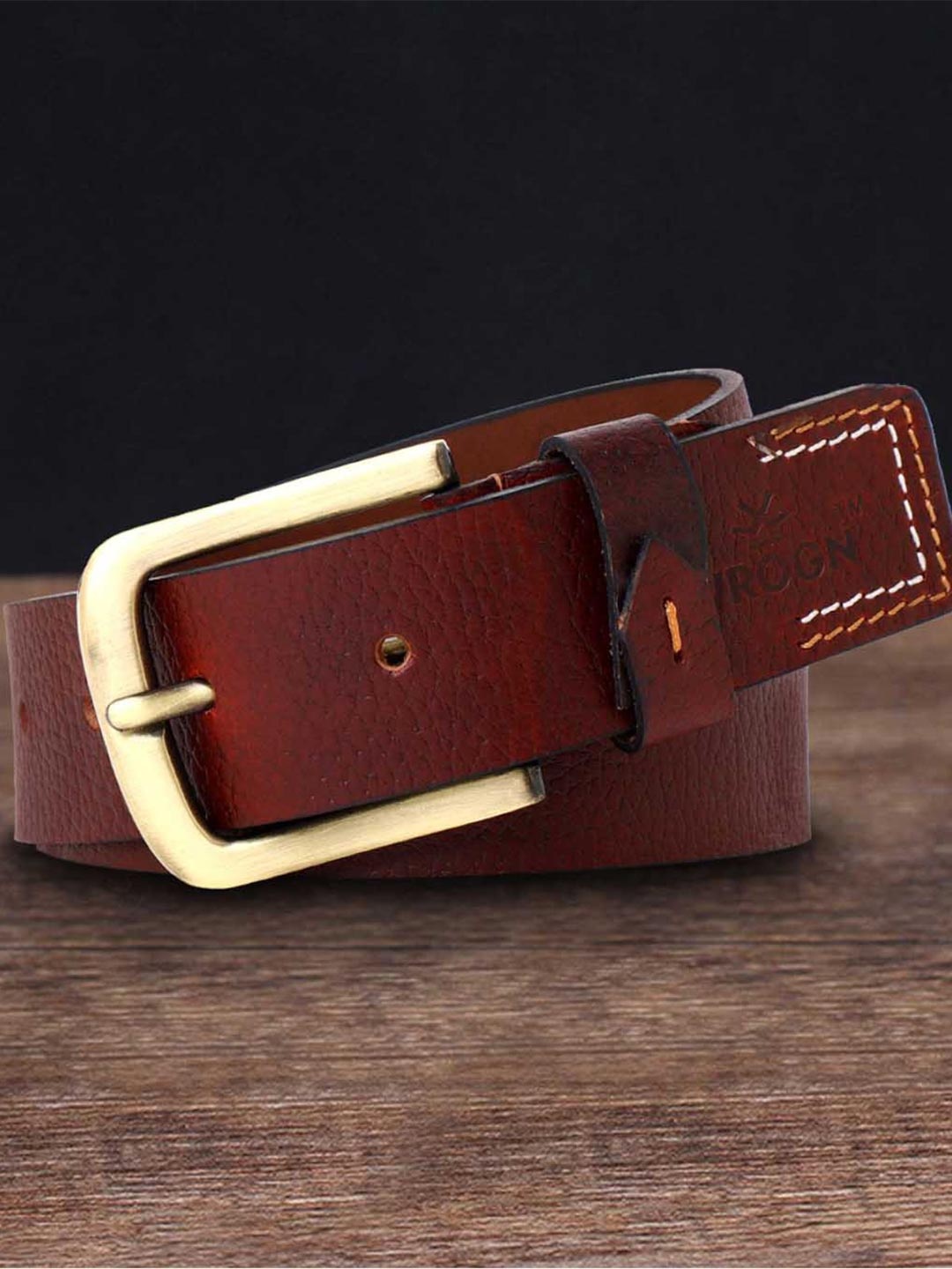 

WROGN Men Textured Leather Belt, Tan