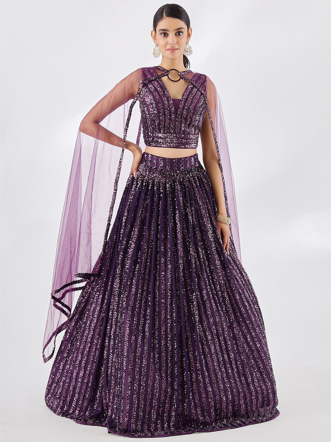 

FABPIXEL Embellished Sequinned Semi-Stitched Lehenga & Unstitched Blouse With Dupatta, Purple