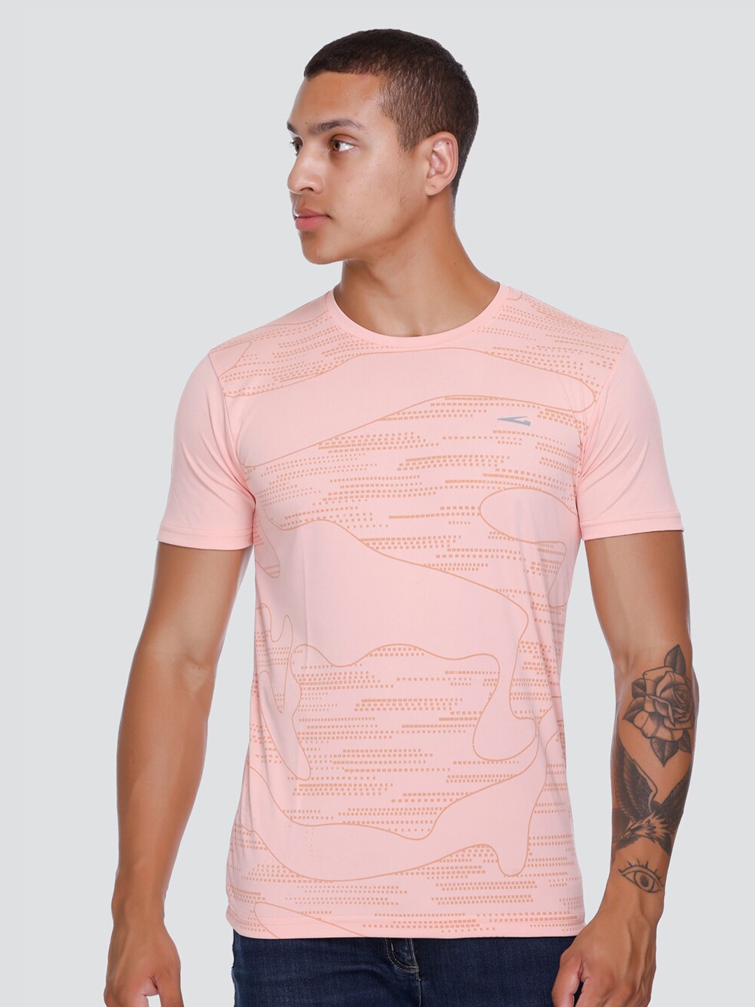

GDX Sports Printed Round Neck Dri-FIT Sports T-shirt, Peach