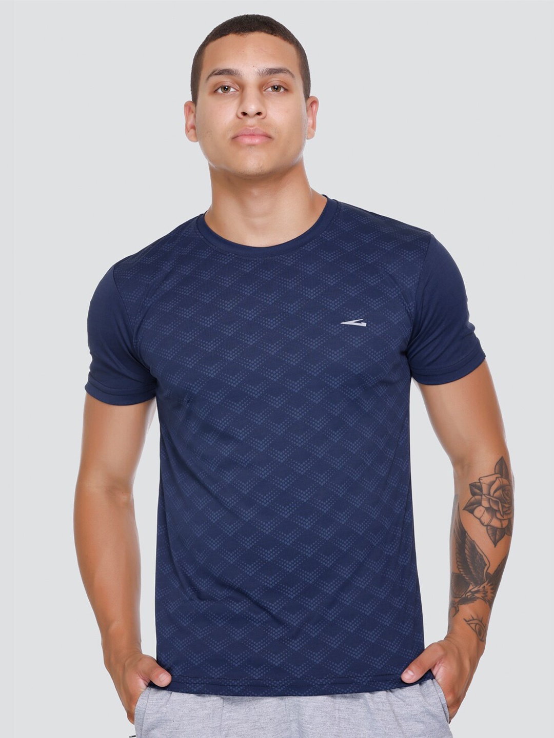 

GDX Sports Printed Round Neck Dri-FIT Sports T-shirt, Navy blue
