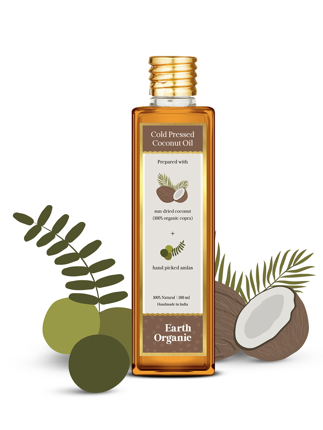 

Earth Organic 100% Natural Cold Pressed Coconut Oil with Amlas - 100 ml, Brown