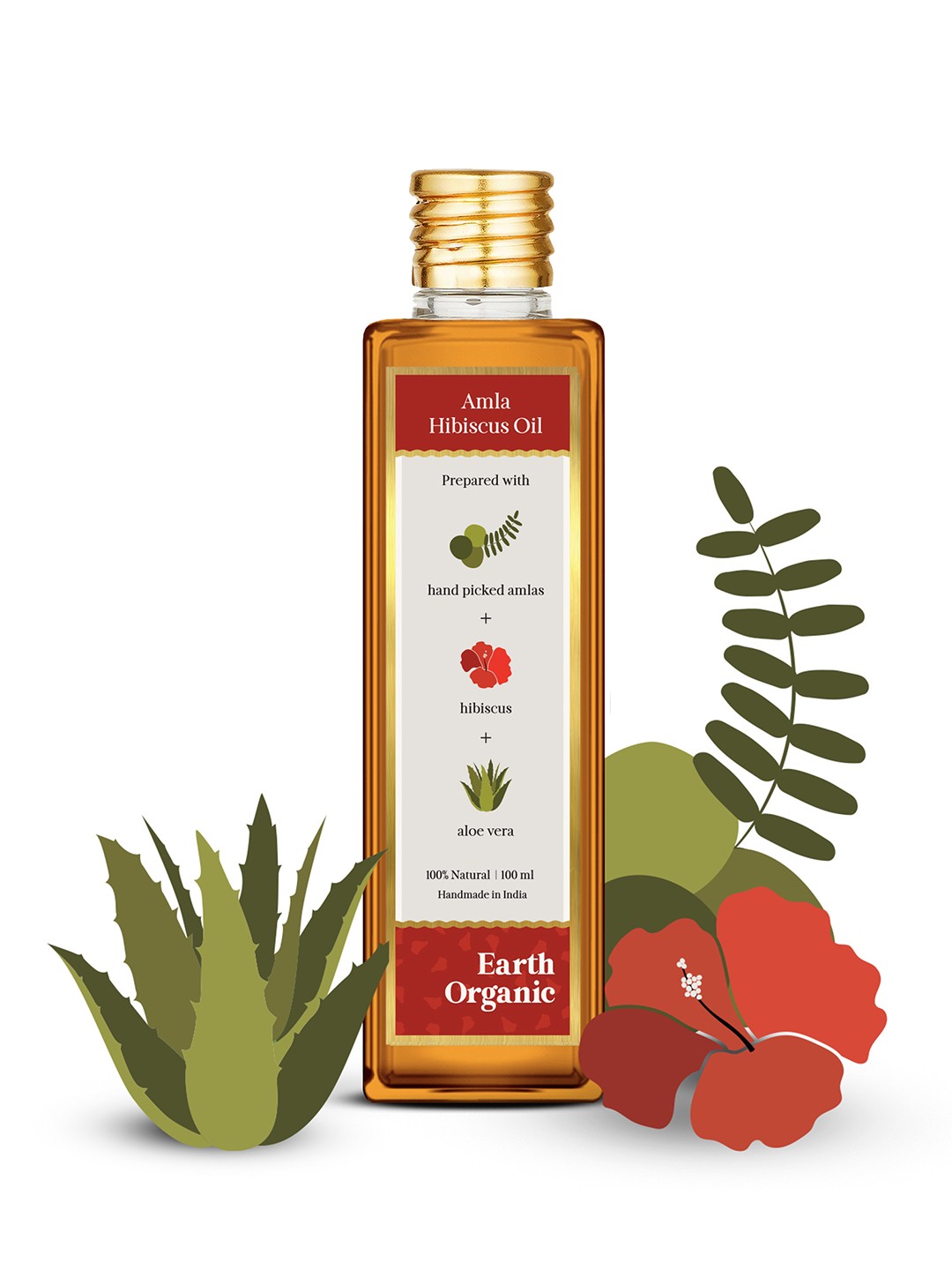 

Earth Organic 100% Natural Amla Hibiscus Oil to Reduce Hair Fall - 100 ml, Brown