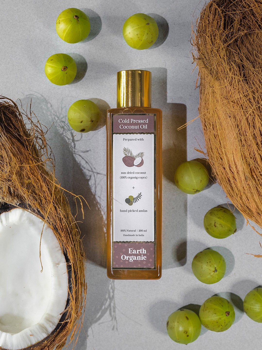 

Earth Organic 100% Natural Cold Pressed Coconut Oil with Amlas - 200 ml, Brown